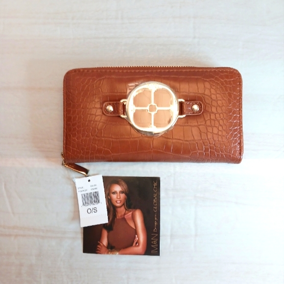 IMAN Handbags - Iman Global Chic Cognac Faux Leather Wallet NWT